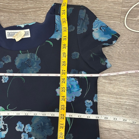 VTG 90s Jessica Howard Navy Blue Floral Chiffon Shift Dress Fairy Cottage Small - Picture 9 of 9